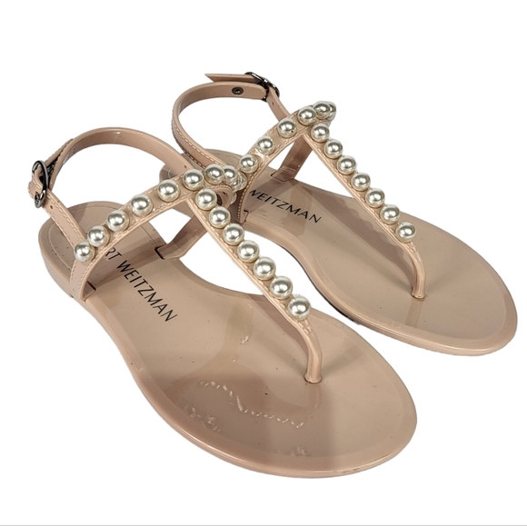 Stuart Weitzman Goldie Basic Embellished Jelly Thong Sandal Beige 5 - Picture 5 of 7
